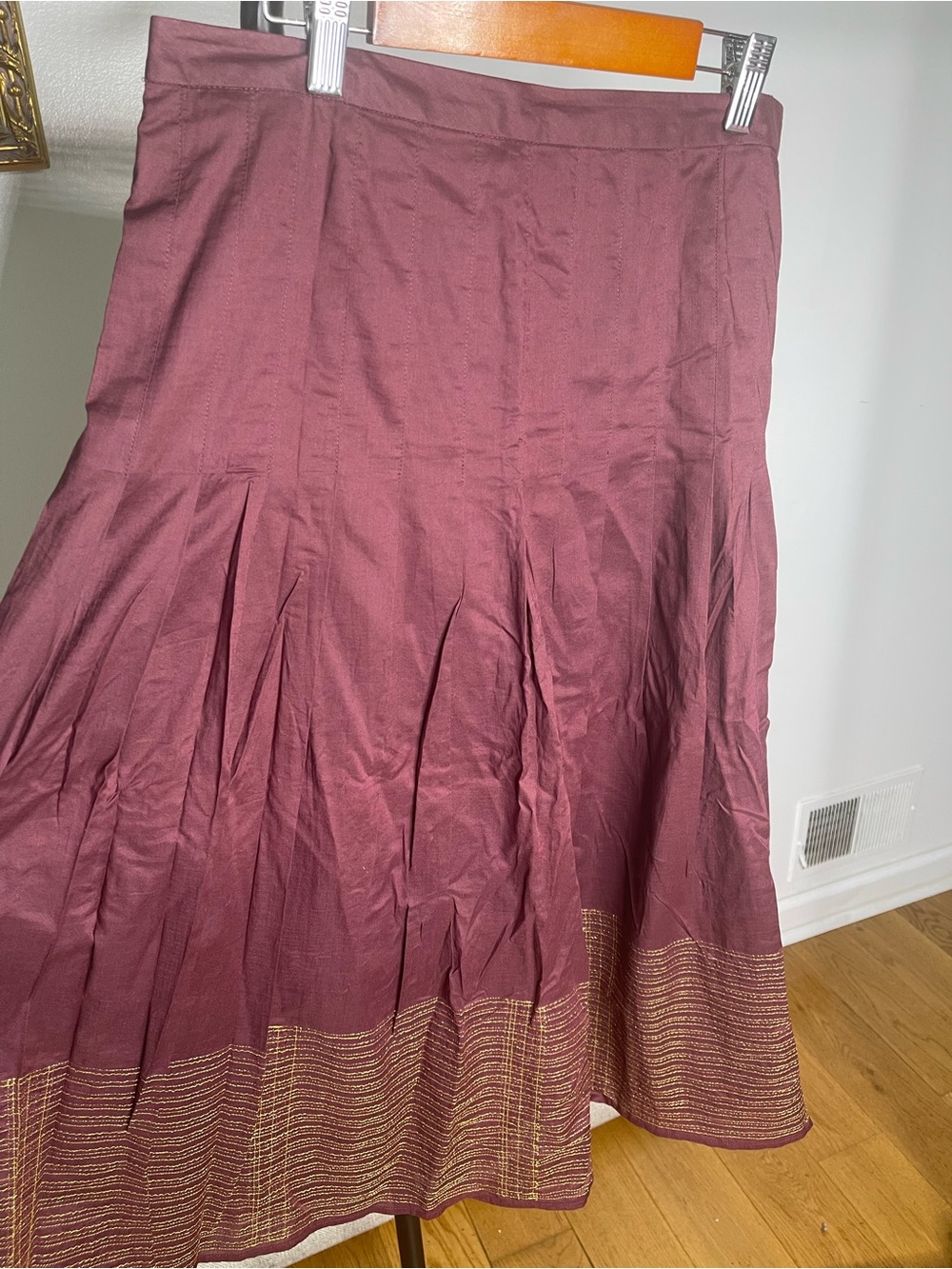 LOFT Plum A-Line Skirt with Metallic Gold Border